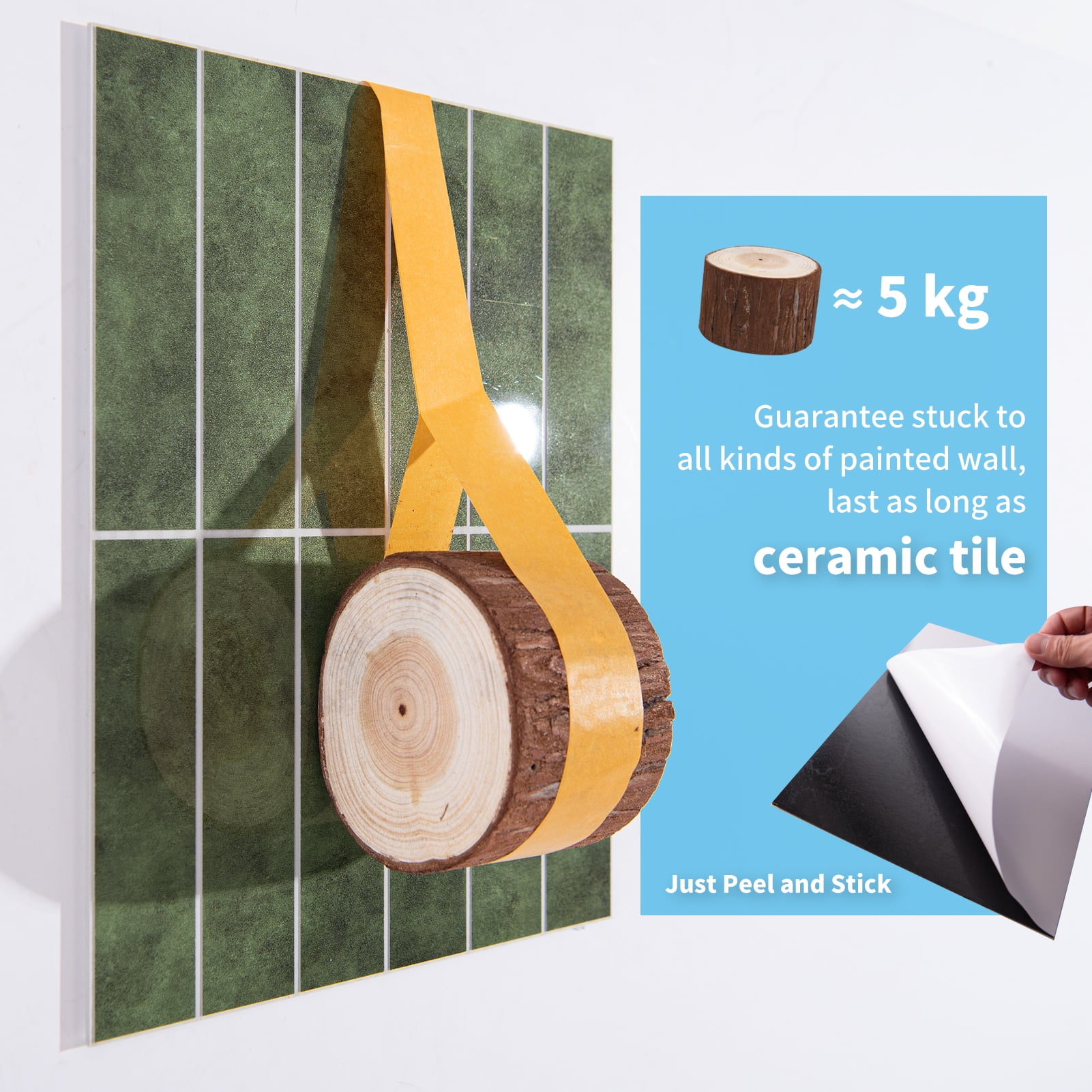 11.4''x9.1'' Green Peel and Stick Backsplash,SPC Wall Tile for Kitchen,Wall,Heat Resistant,Marble Design,7.2sq.ft.(Set of 10)