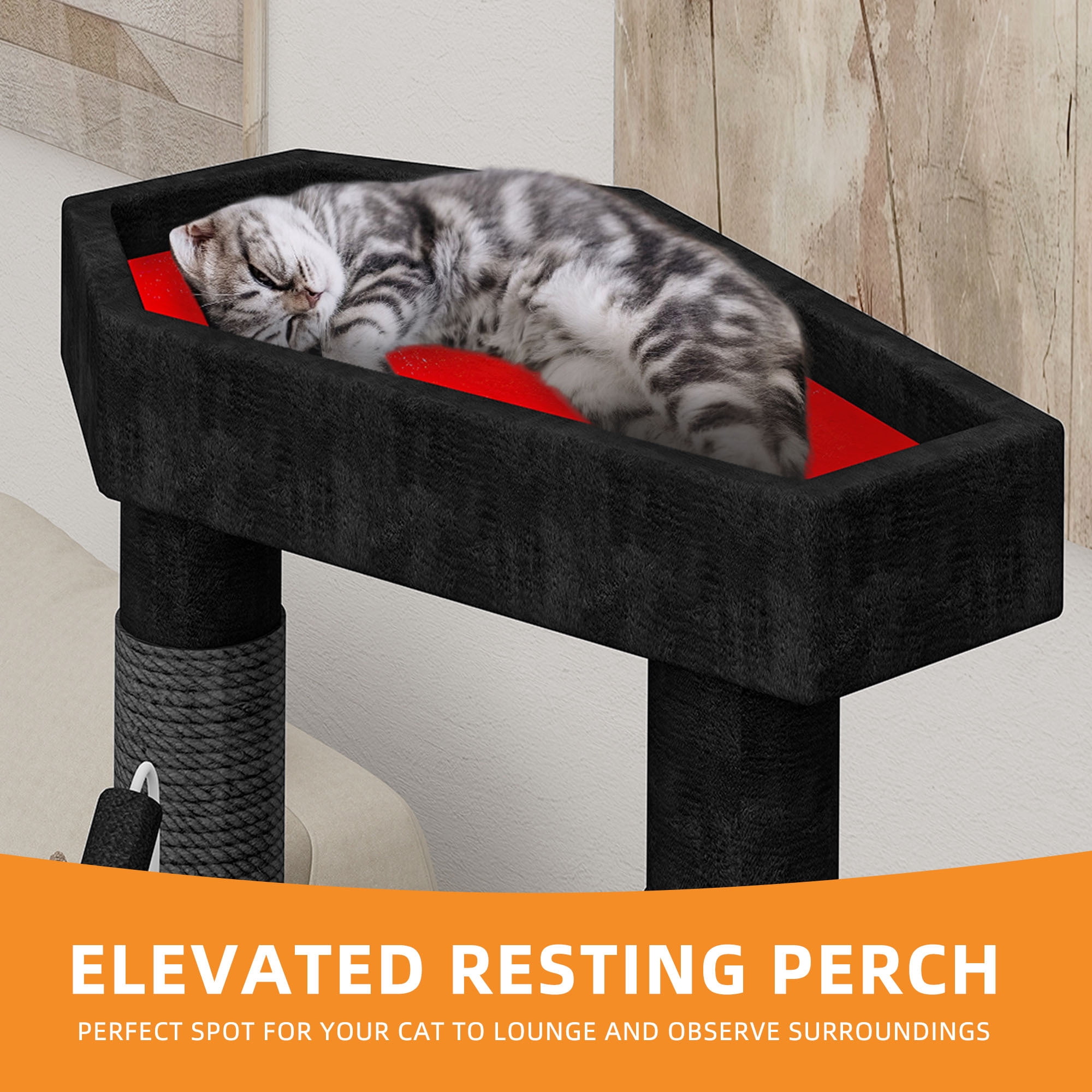 Uforic 60" Gothic Cat Tree Tower with Coffin Bed, Black Halloween Cat Tower with Top Perch, Condos, Basket & Scratcher