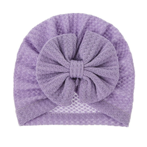 Newborn Baby Bow Knot Turban Hat Boys Girls Waffle Wrap Beanie Cap Comfy Hospital Bonnet Infants Turbans Purple, 0-18 Months