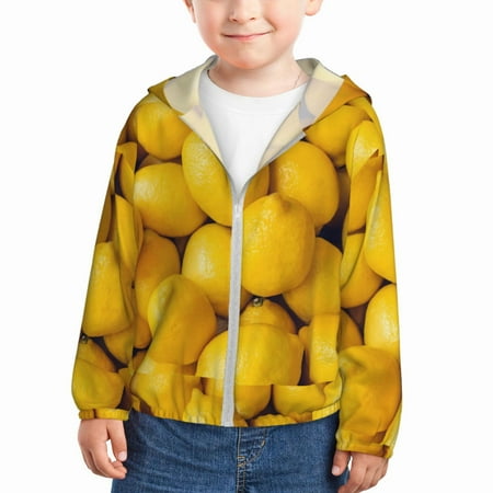 

Lukts Ripe Yellow Lemon Print Children s Long-Sleeved Sun Protection Clothing Hooded Sweatshirts for Boys and Girls Outdoor Sports-5 Years