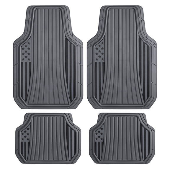 Motor Trend Flag Floor Mats Full Set - Durable Black Rubber Car Floor Mats for Trucks Cars SUV with Two Tone Accent, Flag Gray