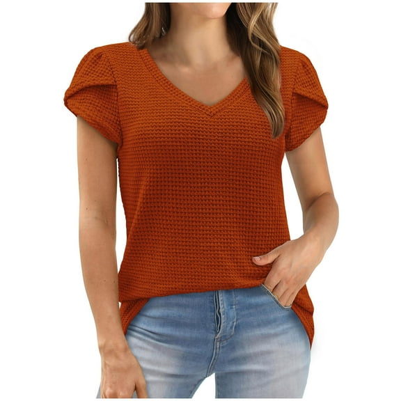Summer Tops for Women Plus Size Round Neck Loose Sweater European and New Knitted Long Sleeved Sweater V-neck Sweater Womens Blouses Red L