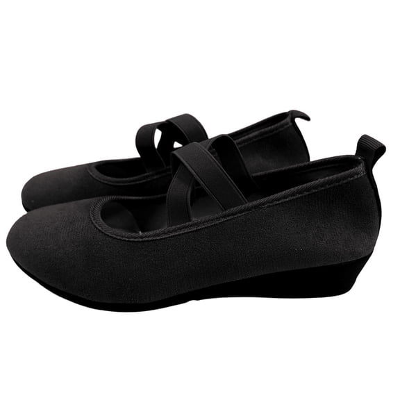Black Ladies Comfortable Loafers With Elastic Goring And Platform For Easy Wear