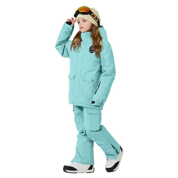 Conjunto de dos piezas de poliéster para niñas, con capucha y manga larga, para invierno, grueso, impermeable, resistente al viento y cálido, con capucha y pantalones de manga larga.