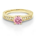 thumbnail image 2 of Gem Stone King 1.65 Ct Round Pink Zirconia 18K Yellow Gold Plated Silver Engagement Ring (Size 9), 2 of 5