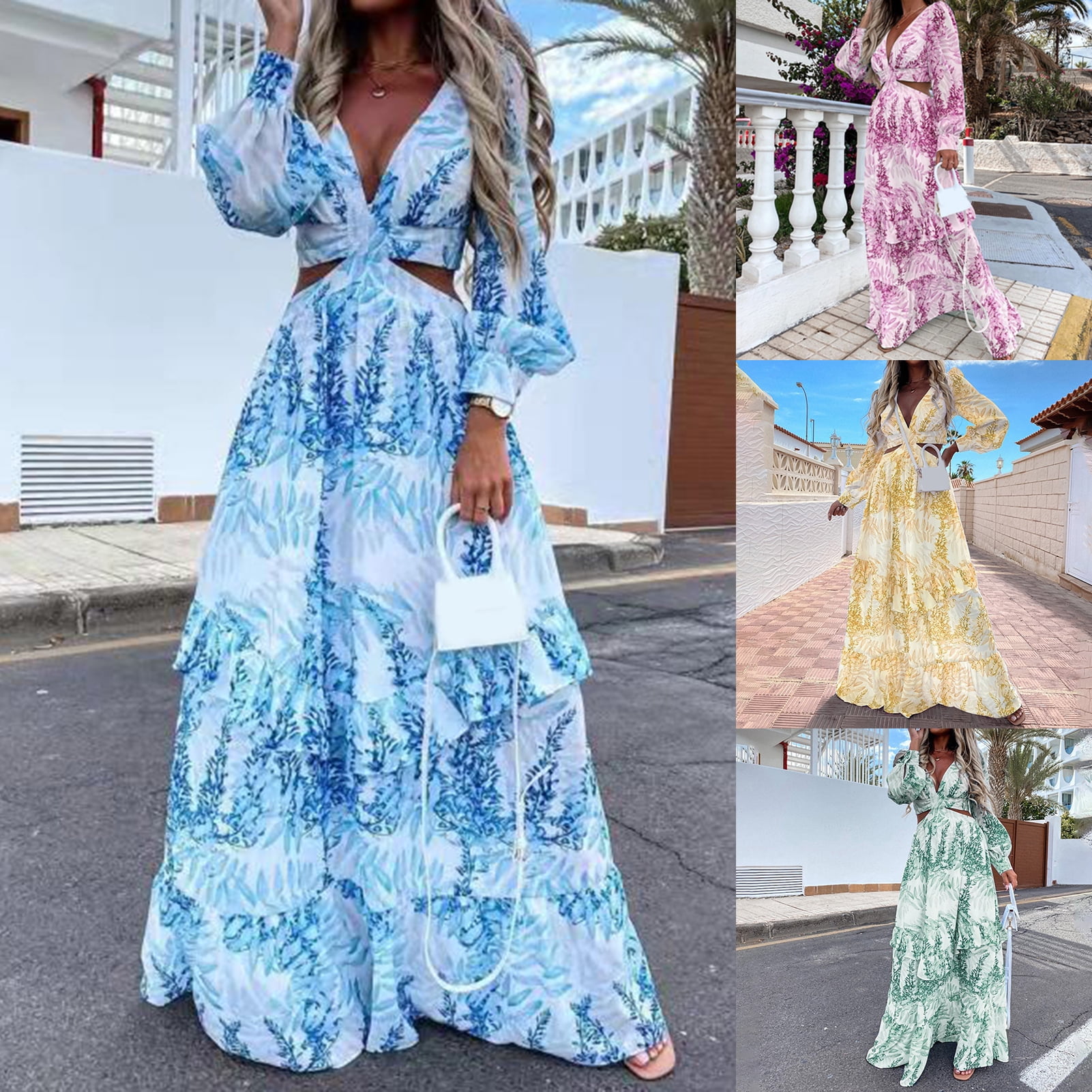 Yfmall Women Maxi Dress Long Sleeve 