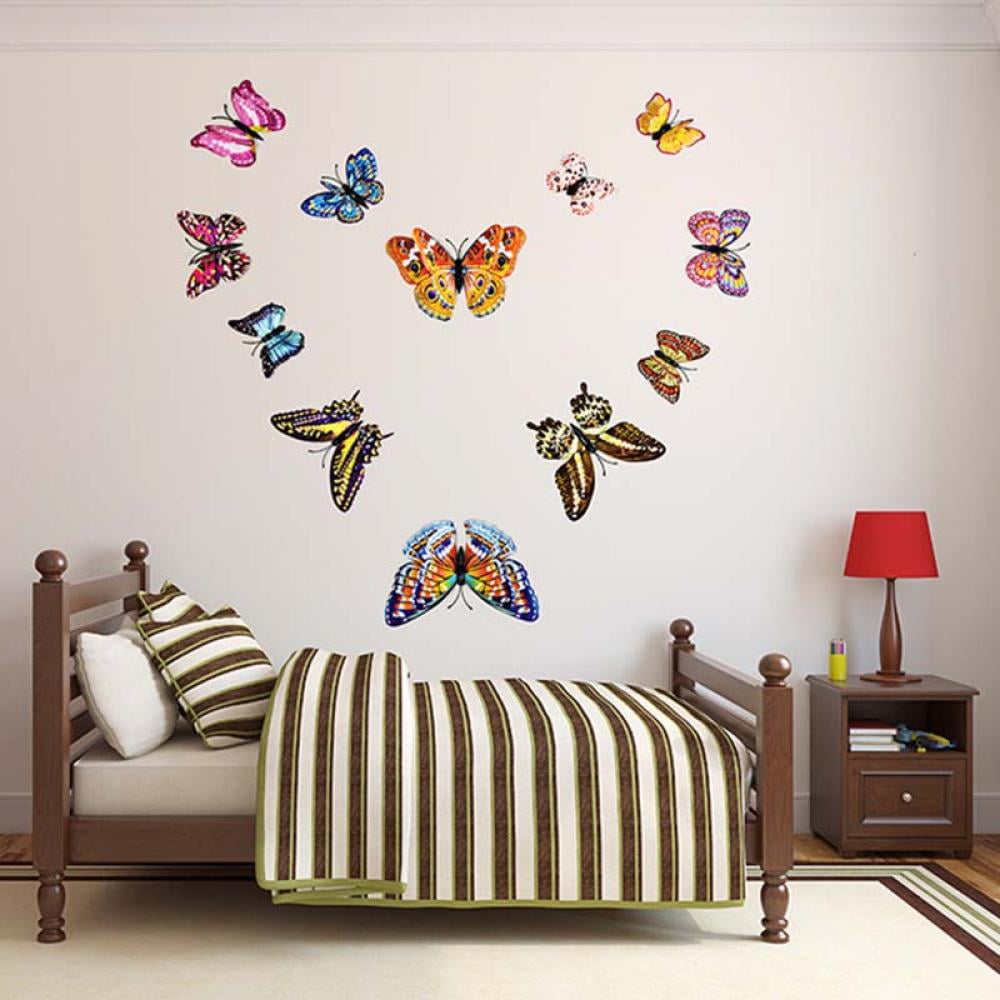 12PCS Removable Butterfly Flower Wall Stickers Kid Art Nursery Room Decoration 