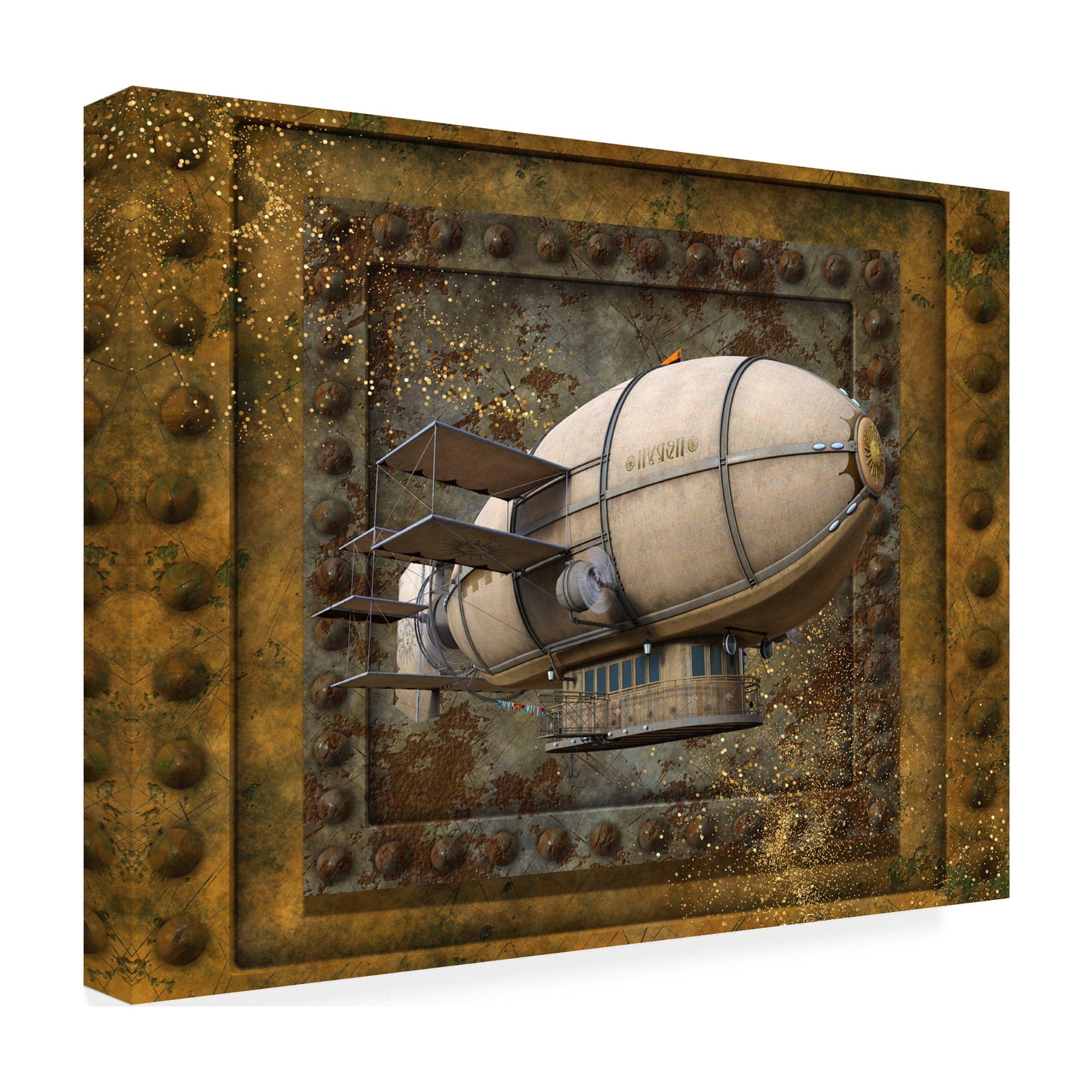 Canvas Wall Art - Tina Mitchell 'Steampunk Zeppelin Blimp' Wall Art for Living Room, Bedroom, or Office DÃ©cor by Trademark Fine Art - 32 x 32 Inches