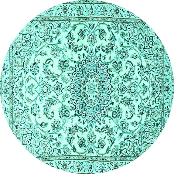 Ahgly Company Indoor Round Persian Turquoise Blue Traditional Area Rugs, 7' Round
