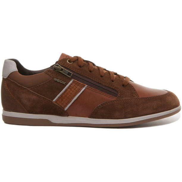 Geox U Renan D Lace Suede Waxed Leather Trainers With Side Zip Brown Size - Walmart.com