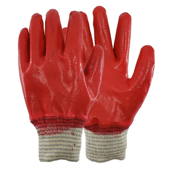 5 Pairs, Red Latex Fully Dipped Nitrile Coated Gardening Working Gloves Safety Gloves, Made in Korea
