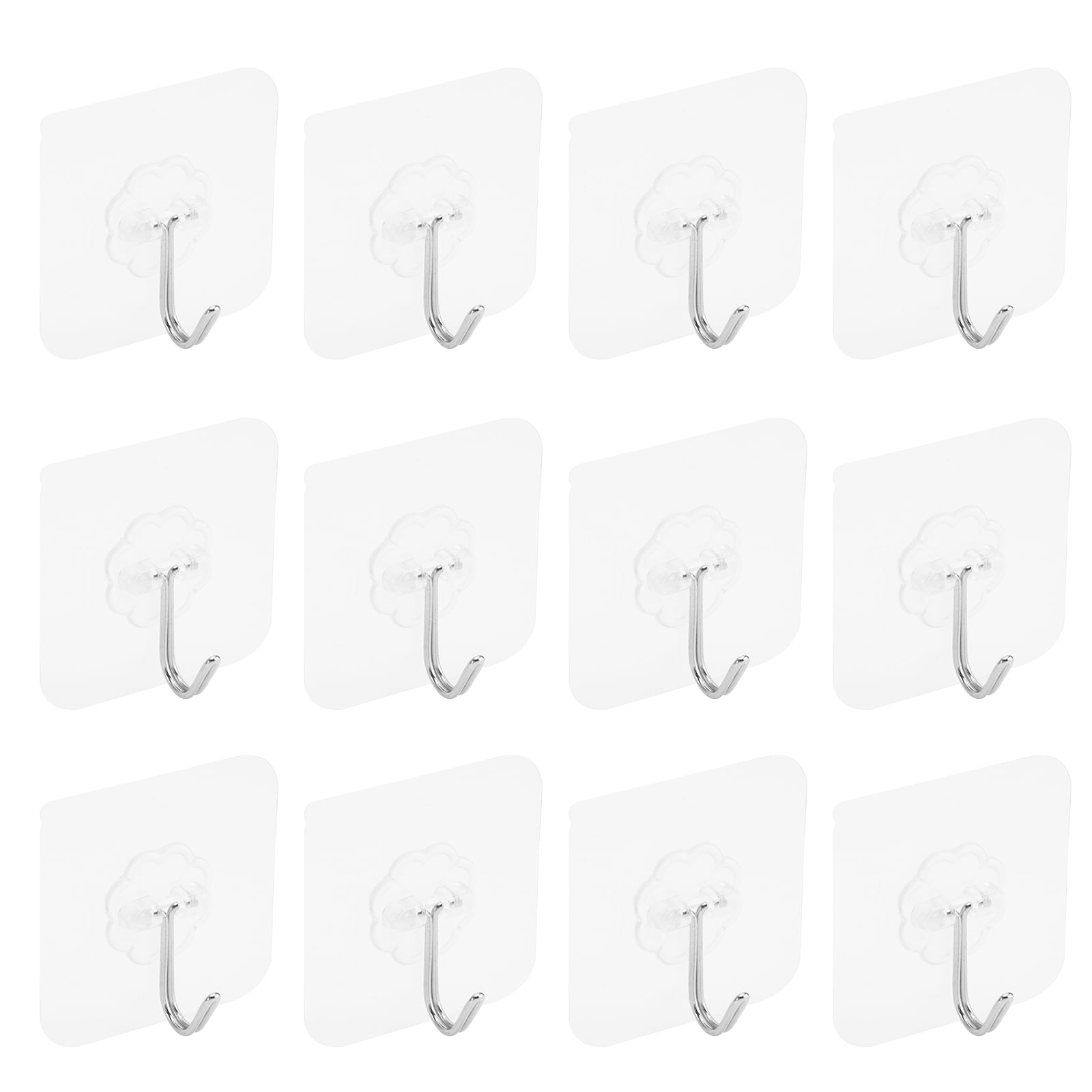 NUOLUX 12pcs Self Adhesive Hooks Stainless Steel Strong Sticky Wall Hanger 