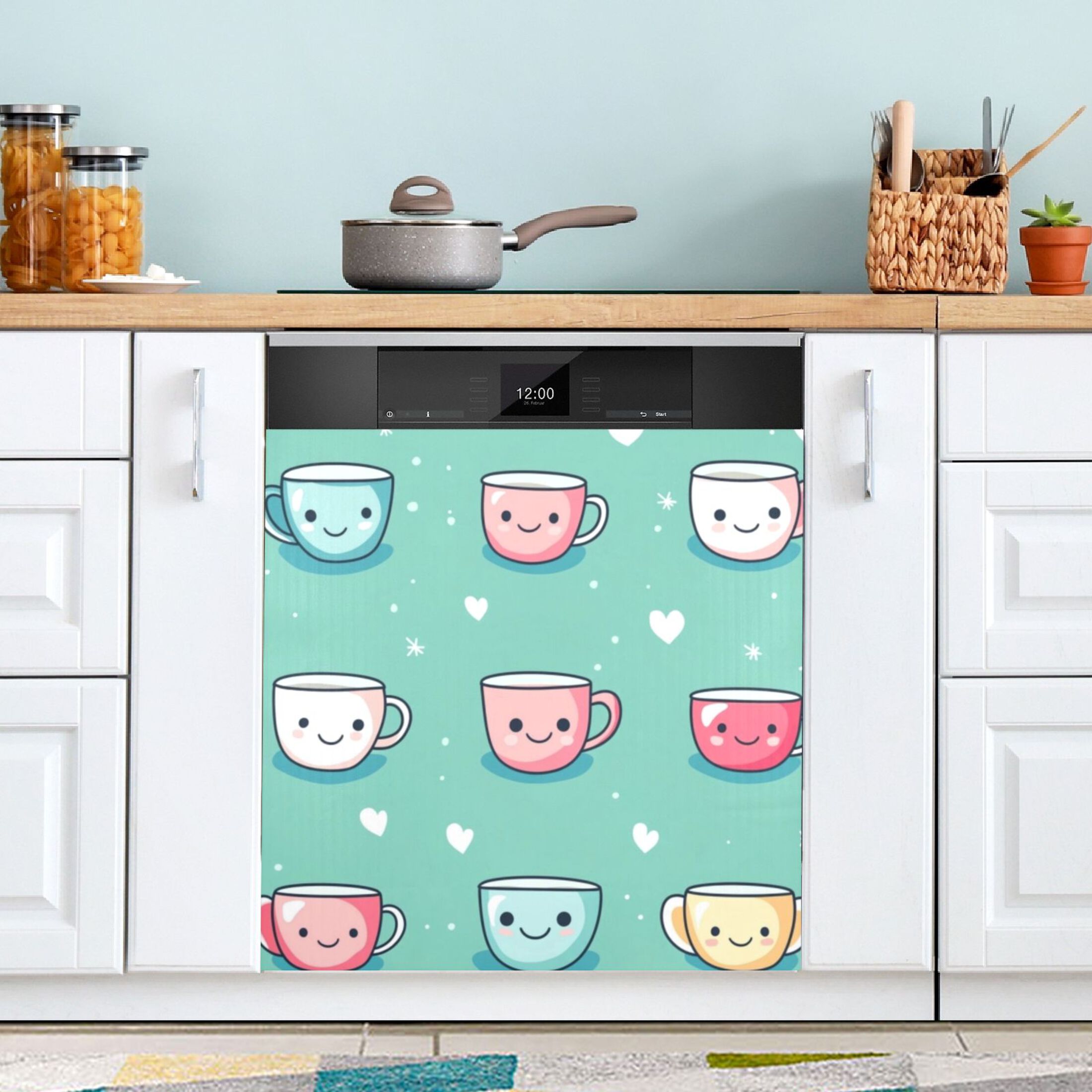 Dishwasher Magnetic Sticker 23x26 Inch Refrigerator Magnetic Sticker Washing Machine Magnetic Sticker Kitchen Panel Magnetic Sticker Home Decor Colorful Cute Cartoon Teacups