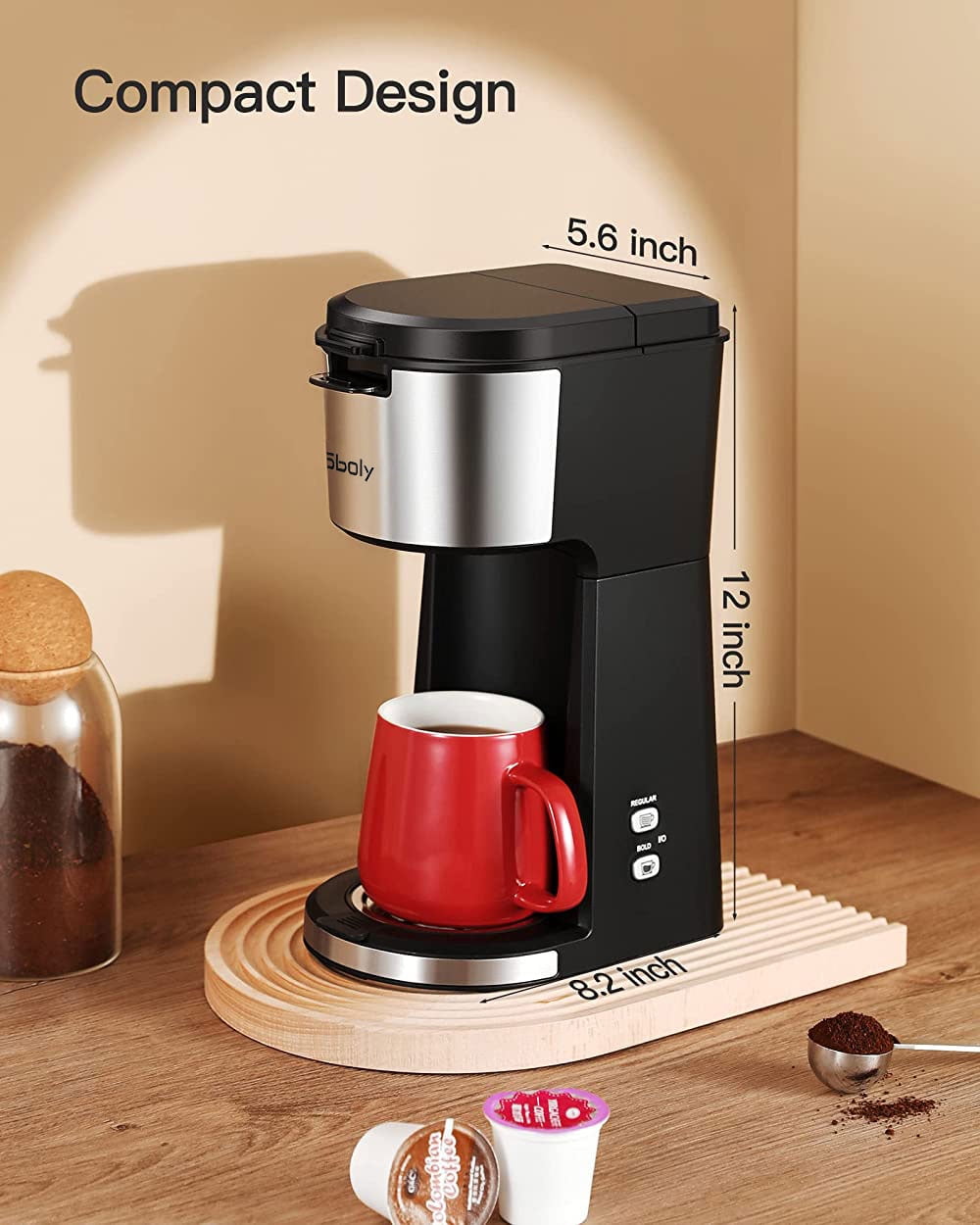 Sboly Mini Coffee Maker K-Cup Pod & Ground Coffee Machines Self Cleaning  Black