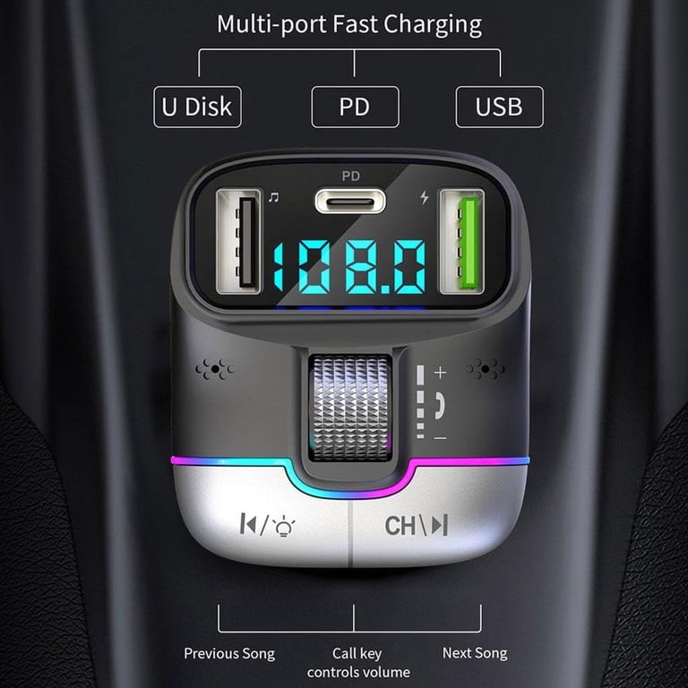 cigarette lighter music adapter FM Transmitter Bluetooth FM Transmitter Wireless Radio Adapter Car Kit with Dual USB Charging Car Charger MP3 Player Support TF Card & USB Disk...(GD-