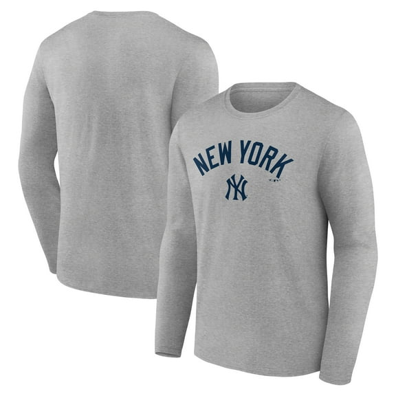 Men's Gray New York Yankees Team Lockup Long Sleeve T-Shirt