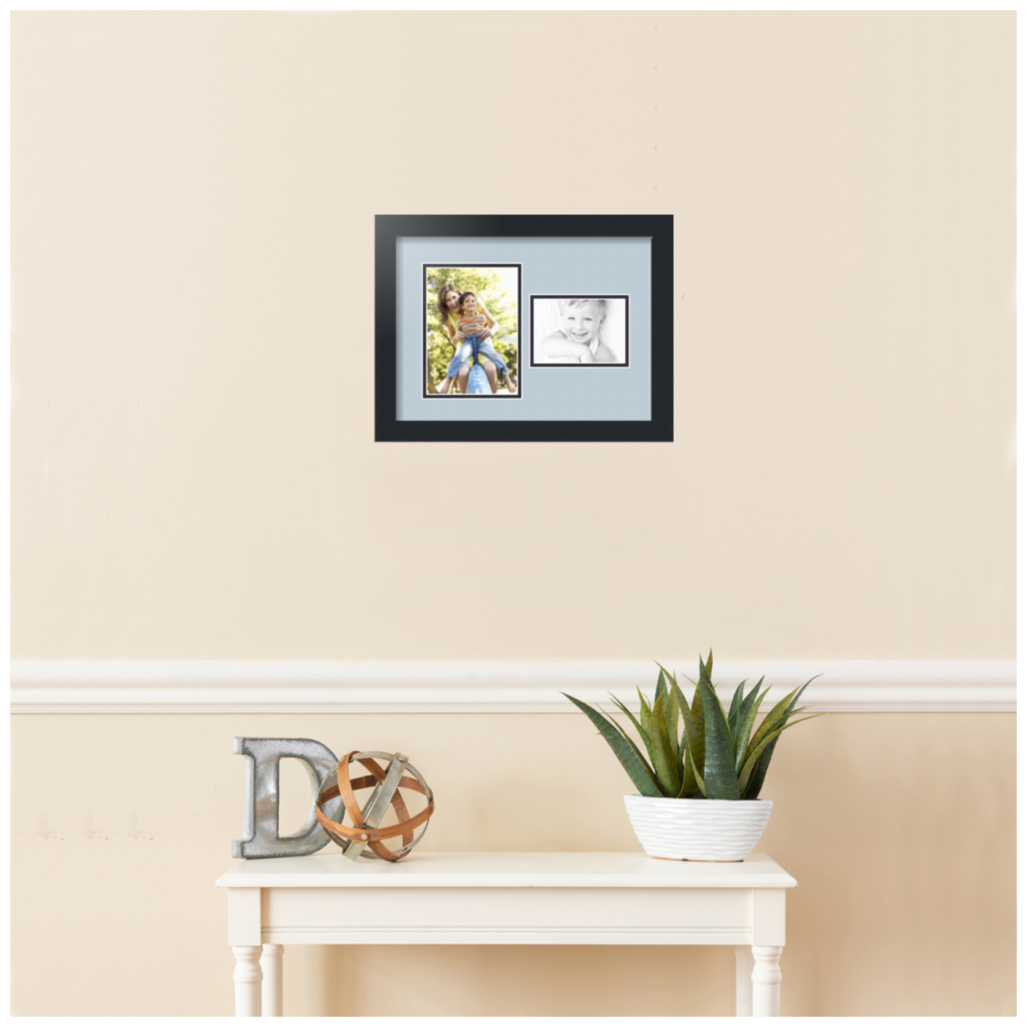 ArtToFrames Collage Photo Picture Frame with 1 - 5x7, 3.5x5 Openings, Framed in Black with Baby Blue and Black Mats (CDM-3926-42)