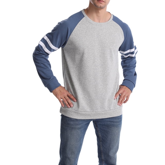 Xingqing T-Shirts à Manches Longues Raglan pour Hommes, Chandail en Molleton Décontracté à Col Rond, Chandail Ample, Chemises Athlétiques Gris Marine P