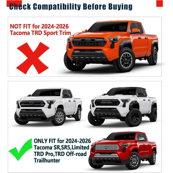 No-Drill Mud Flaps for 2024-2026 Toyota Tacoma 4th Gen Accessories Mudflaps Splash Guards Front Rear Mudguard Set