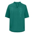 thumbnail image 2 of Womens Tops 2026 Plus Size Fashion Cotton Linen V-neck Short Sleeved Solid Color T-shirt Tops, 2 of 5