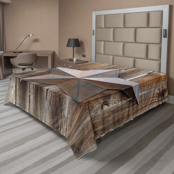 Ambesonne Prehistoric Country Flat Sheet, Vintage Star, California King, Brown