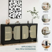 Sideboard Cabinet with 4doors, Buffet Cabinet, Rattan Cabinets with Storage, Living Room