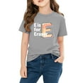 thumbnail image 2 of Girls' Alphabet T-Shirt "E is for Eraser" | Soft 100% Cotton Kids Graphic Tee for Kids Preschool Learning | Crew Neck Kids Top in Gray,Size 7 T, 2 of 9
