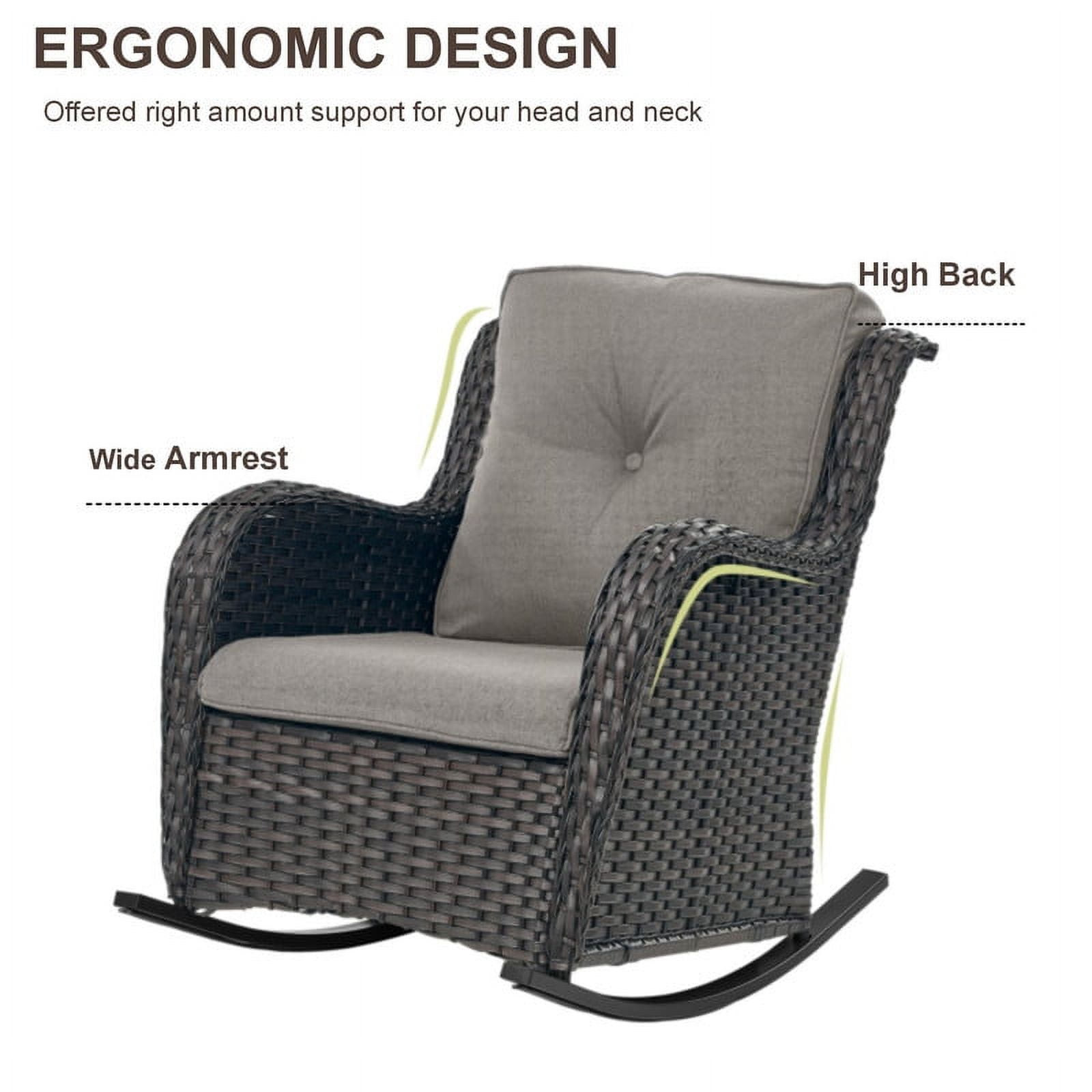 PARKWELL Outdoor Wicker Rocking Chair - Rattan Patio Rocker Chairs with Cushions and Steel Frame - Set of 2 - Gray