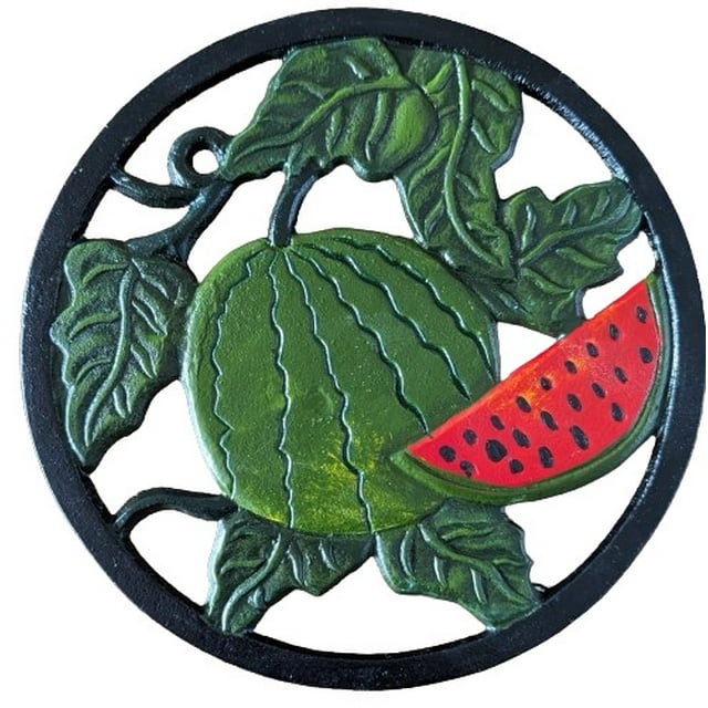 7" ROUND Vintage Style French Cast Iron Round Trivet, Hot Pot Stand, Farmhouse Styling - WATERMELON