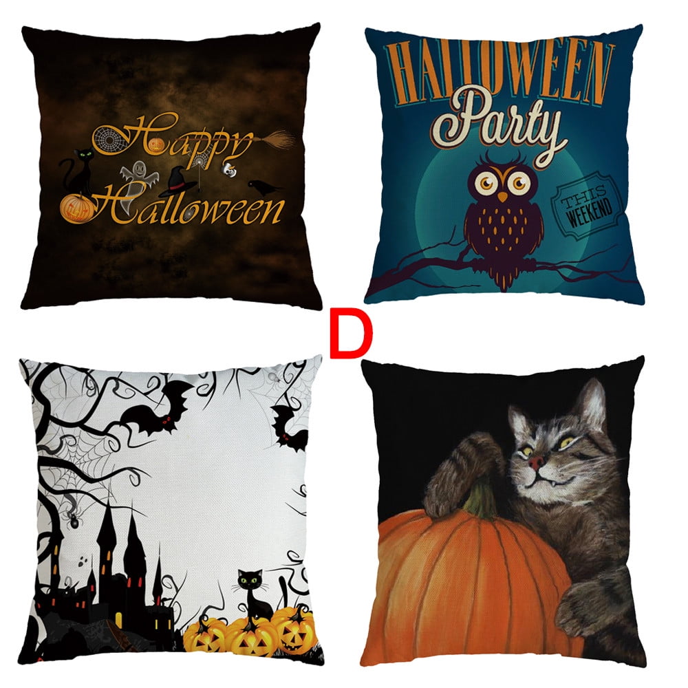 Details about   Halloween Decoration 4Pcs Linen Pillow Case Cover Throw Pillow Decorative Pillow