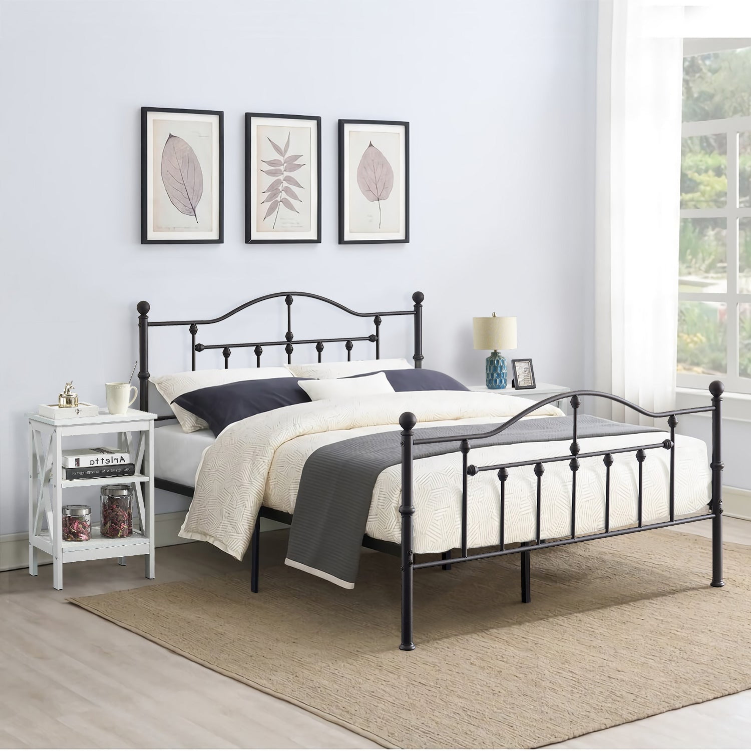 VECELO 3-piece Bedroom Set, Metal Bed Frame and 2 Nightstand - Walmart.com