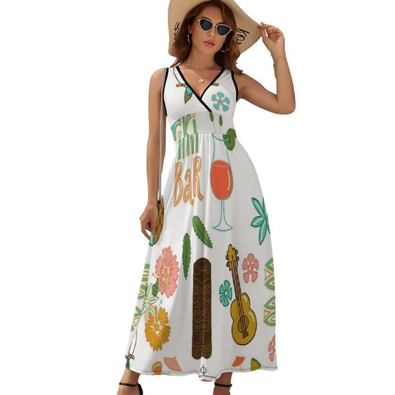 Tiki Bar Lounge Dress Summer Street Style Bohemia Long Dresses Female Sleeveless Printed Maxi Dress