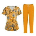 thumbnail image 2 of WTOBBY Women's Plus Size Short Sleeve Printed Scrubs Set, V-Neck with Pockets, Fun Animal Floral Print, 2-Piece Nursing Uniform, Medical Workwear for Healthcare Workers,Orange 2XL, 2 of 4