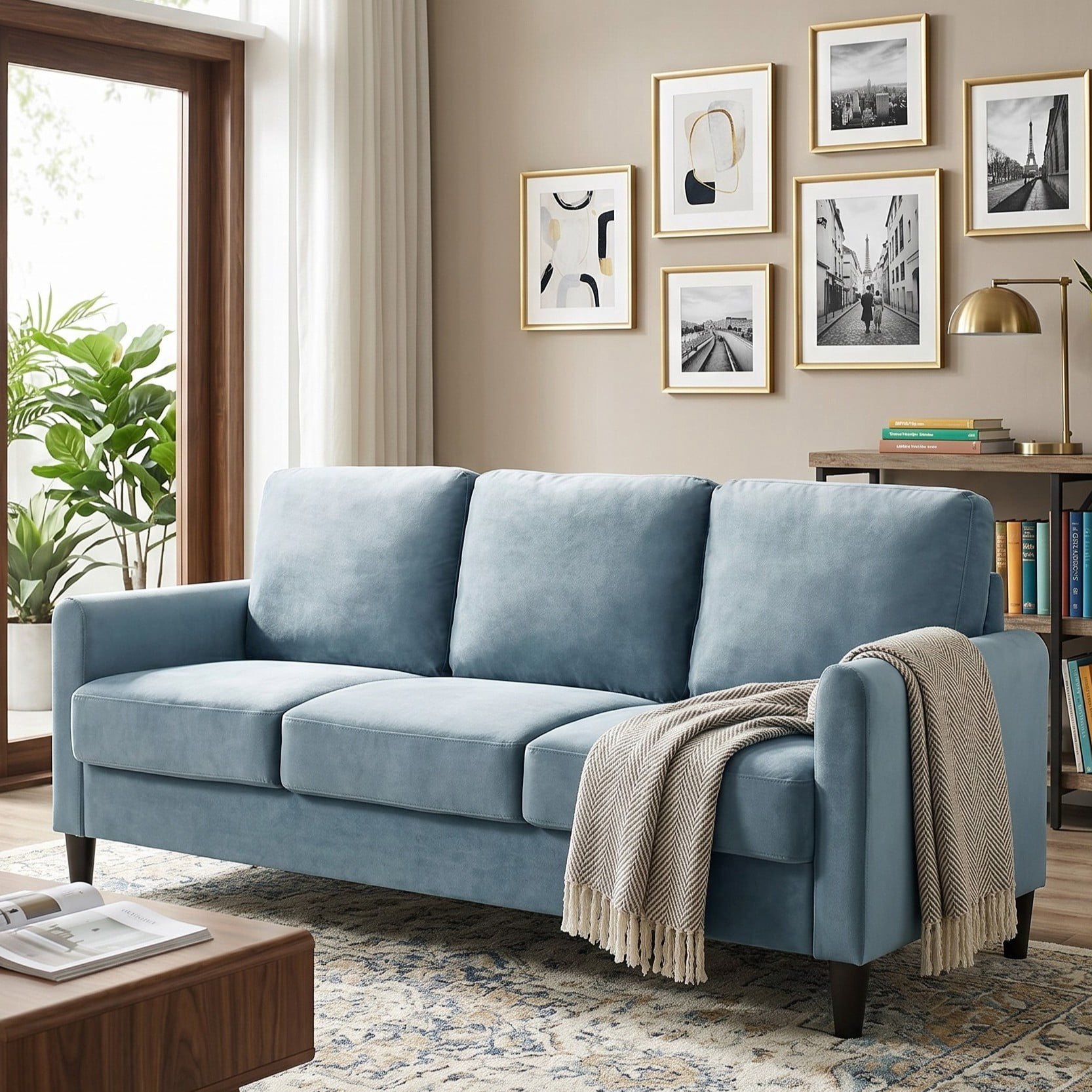 Home Design Airell 2-Piece Living Room Set with Loveseat and Sofa, Soft Velvet Fabric, Modern Upholstered Design, Blue