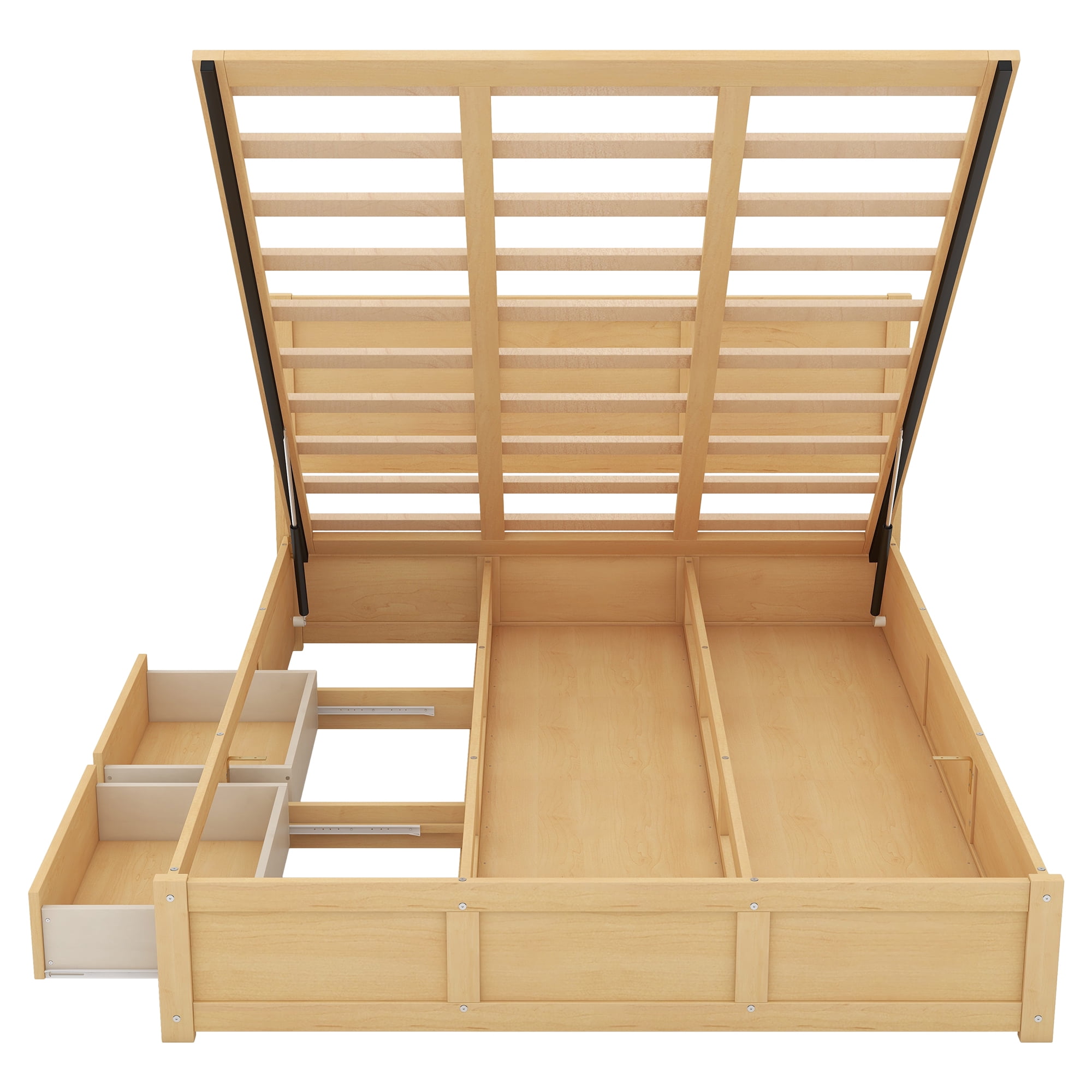 Bellemave Queen Size Lift Up Storage Bed, Wood Platform Bed with 2 Storage Drawers, Queen Size Bed Frame with Hydraulic Storage System, No Box Spring Needed, Easy Assembly, Natural