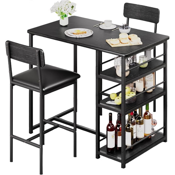 Dining Bar Table Set for 2 with 3 Storage Shelves, Pub Bar Counter Table with 2 Footrest Chairs,Dining Table Set for 2,High Top Bar Set with Upholstered Chairs,36" Table