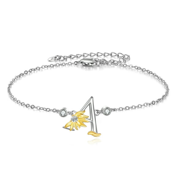 A Letter Bracelet for Women Sterling Silver Sunflower Bracelet