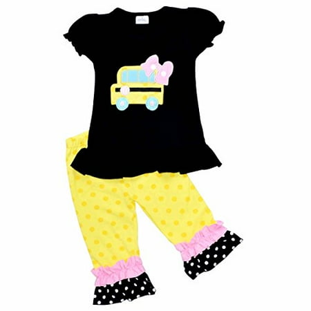 - Unique Baby Girls Back to School Bus Shirt Boutique Outfit (6/XL, Black)