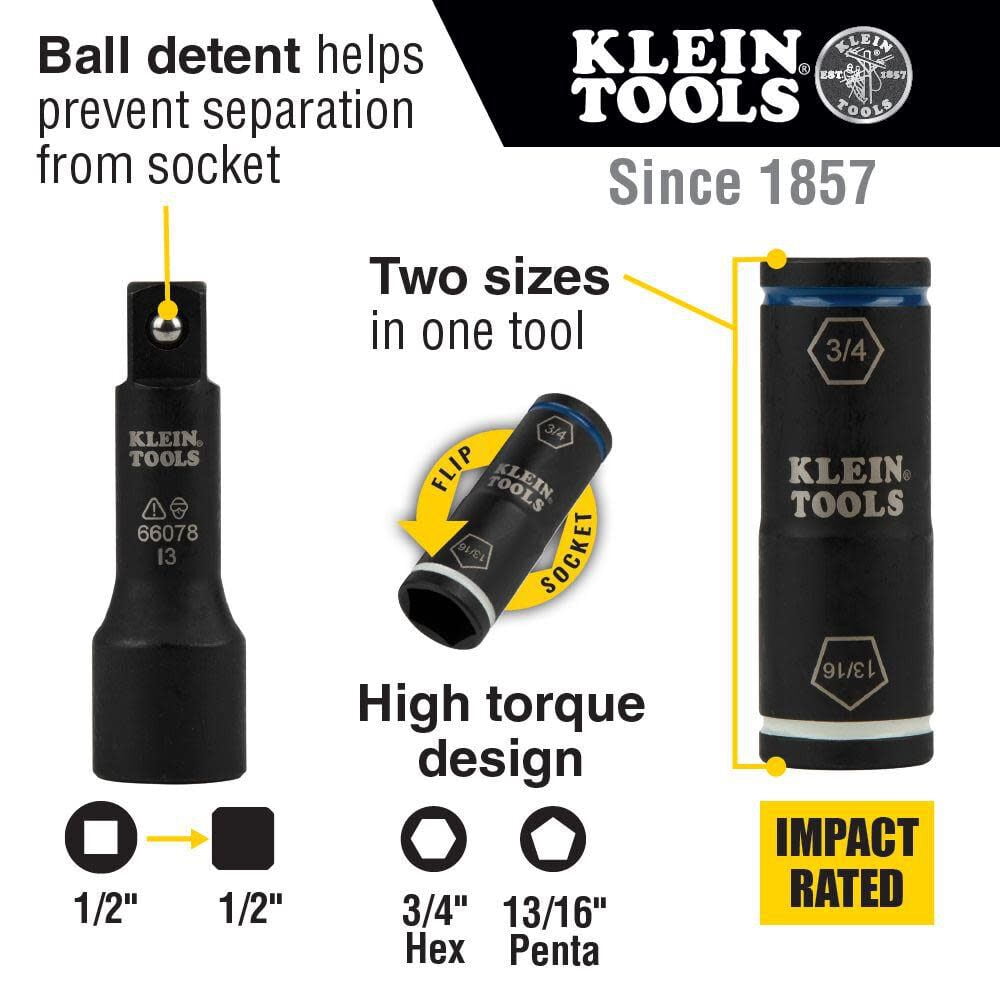 Klein Tools Penta/hex Flip Socket With Adapter