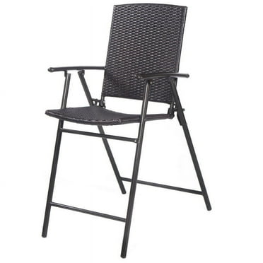 Resenkos Set of 4 Folding Rattan Bar Chairs with Footrests and Armrests for Outdoors and Indoors, Outdoor Dining Chair for Outside Patio, All Weather, Porch, Garden, Poolside