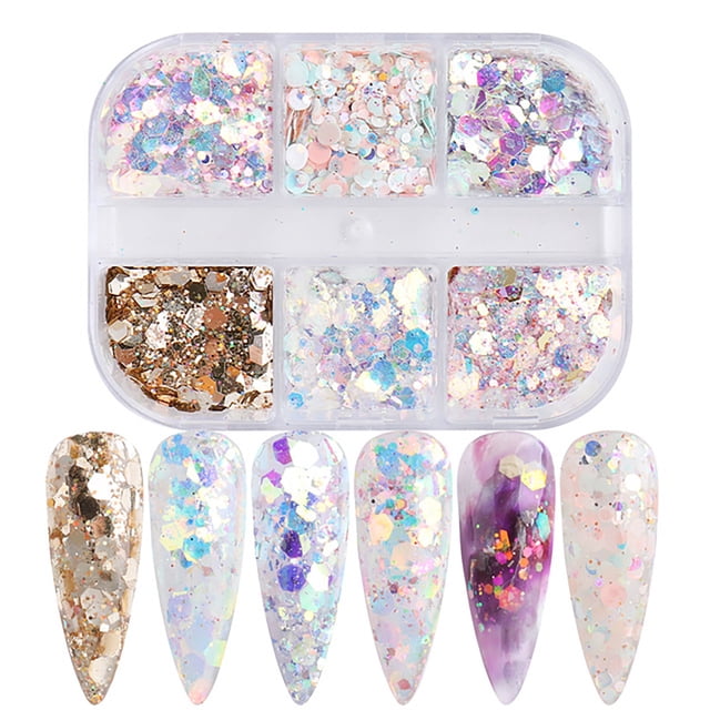 Xihbxyly Lentejuelas para Uñas, Kit de Decoración Holográfica Colorida, Diseño Irregular Translúcido de Fácil Aplicación, 6 Frascos de Purpurina Multicolor, Fundas para Teléfono Móvil para Manualidad