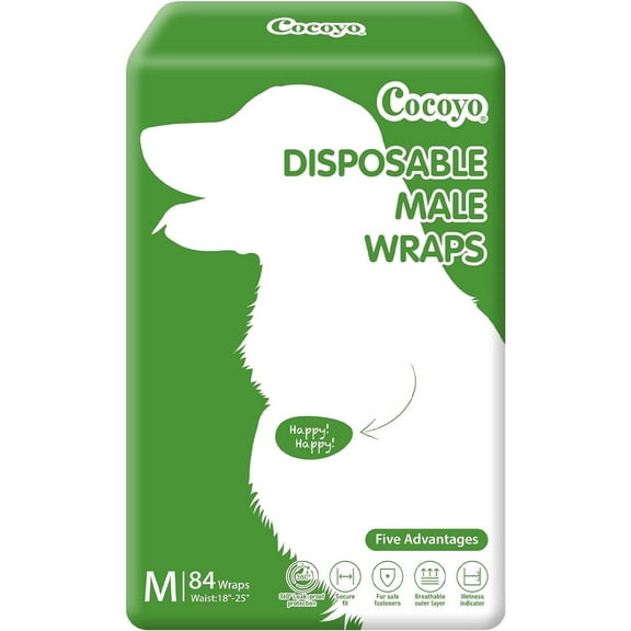 COCOYO Y13 Disposable Male Dog Wraps, Medium Size, 84 Count, Super Absorbent, Breathable