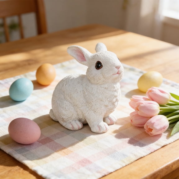 Lifelike White Easter Bunny Decor Garden Statue, Cute Resin Animal Figurine for Outdoor Yard and Lawn Decor, Realistic Charming Spring Accent, Perfect Easter Decor Outdoor Ornament, White