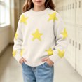 thumbnail image 2 of Atogsazn Childrens Girls Knitted Sweater Casual Star Printed Long Sleeve Sweaters Fall Winter Tops Clothes White 8-10 Years Fashion, 2 of 7