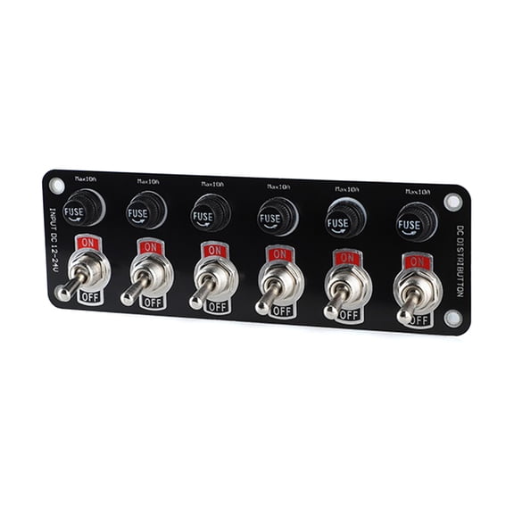 6 Gang Rockers Aluminum Panel with 10A Fuses Waterproof On Off Toggle Switches for 12V/24V Boats Truck