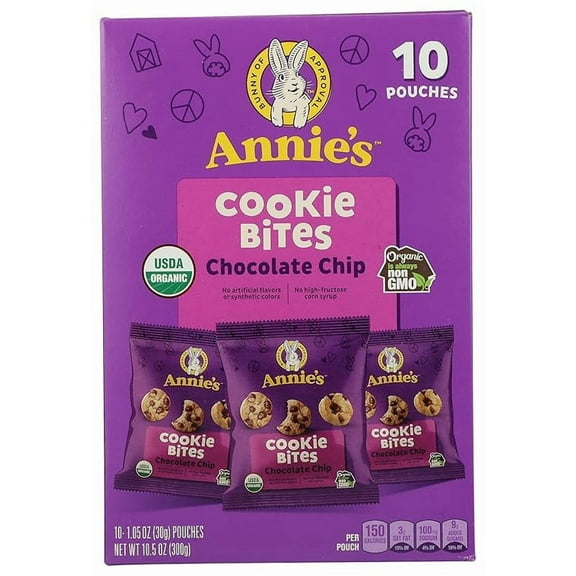 Pack of 1 Annie's Organic Chocolate Chip Cookie Bites, 10 Pouches, 10.5 oz