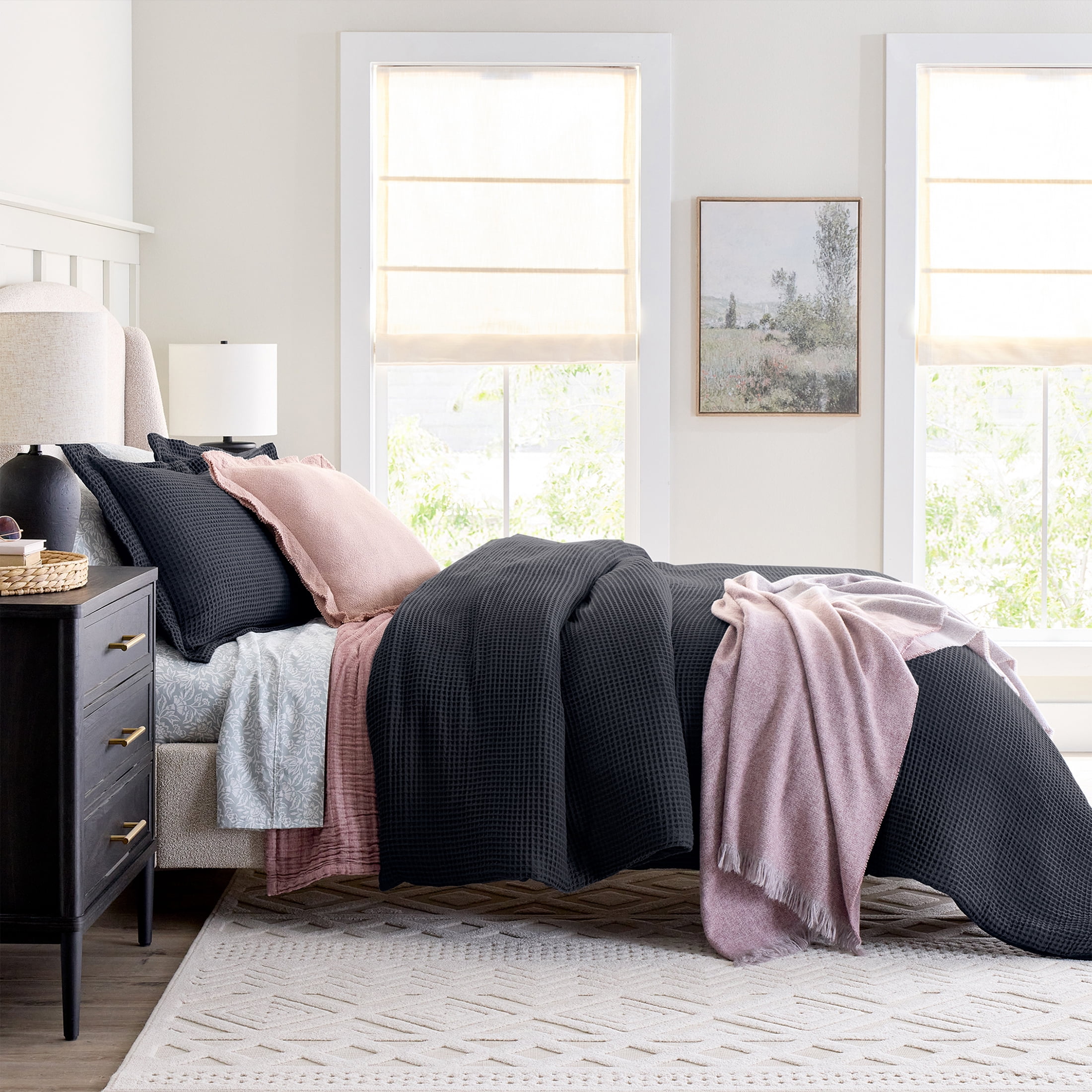 Better Homes & Gardens King Comforter Set, 3-Piece, All-Season, Grey Waffle