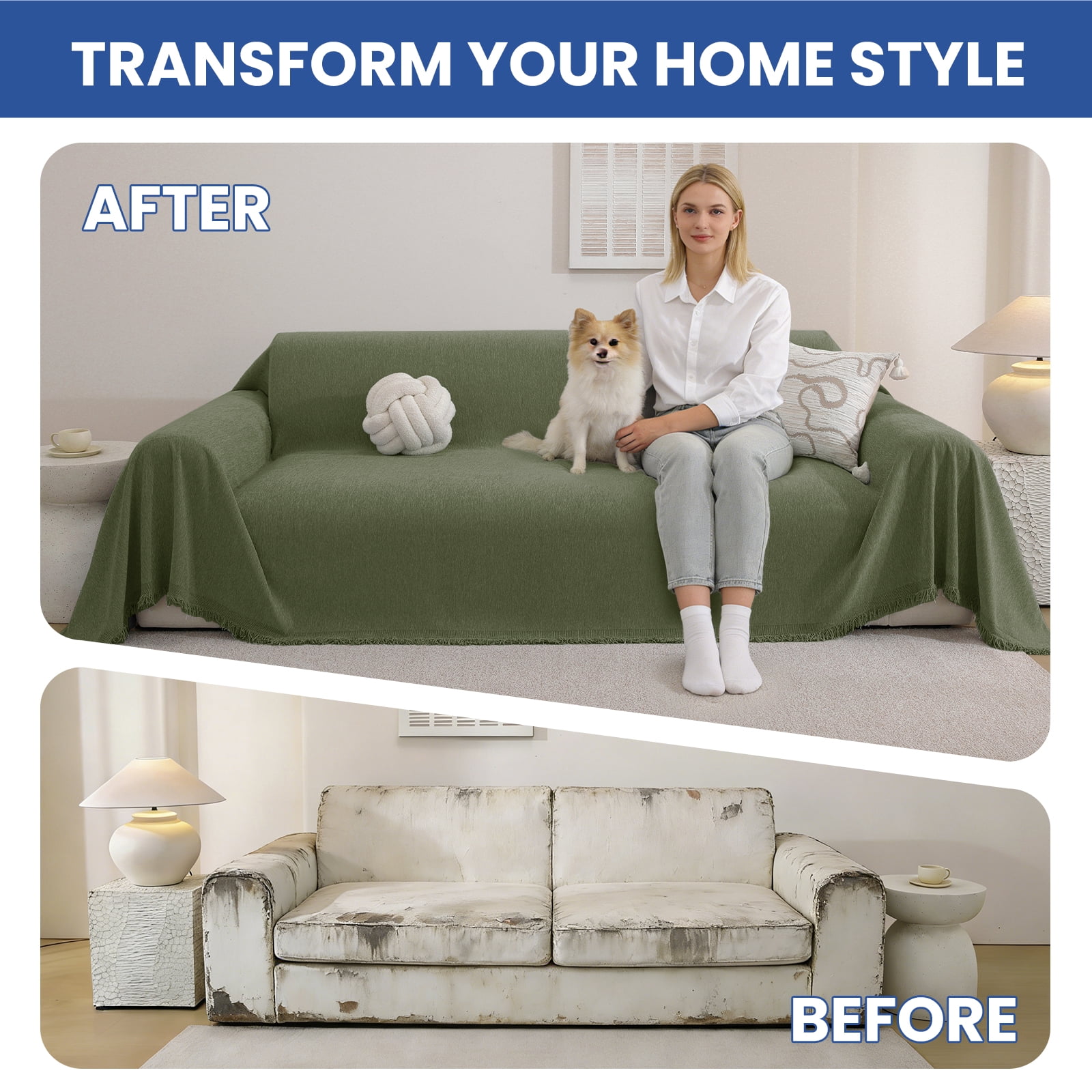 JIATER Sofa Cover Slipcover Couch Cover Durable Furniture Protector for Pets Home Decor 71"x102" Green