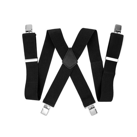 Raindrops Heavy Duty Suspenders for Men 1Pack Black Wide Strap 4 Clips Design Adjustable Elastic