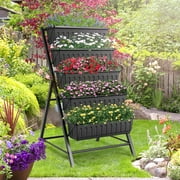 Funcid 4 ft Vertical Garden 5-Tier Raised Garden Bed Planter Box for Patio Balcony Flower Herb Freestanding Garden Planter Black, 26×22.75×45